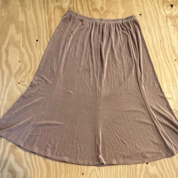 VTG Choices Taupe Pleated A-Line Midi Skirt Elastic Womans Size Large Made USA - Picture 3 of 13